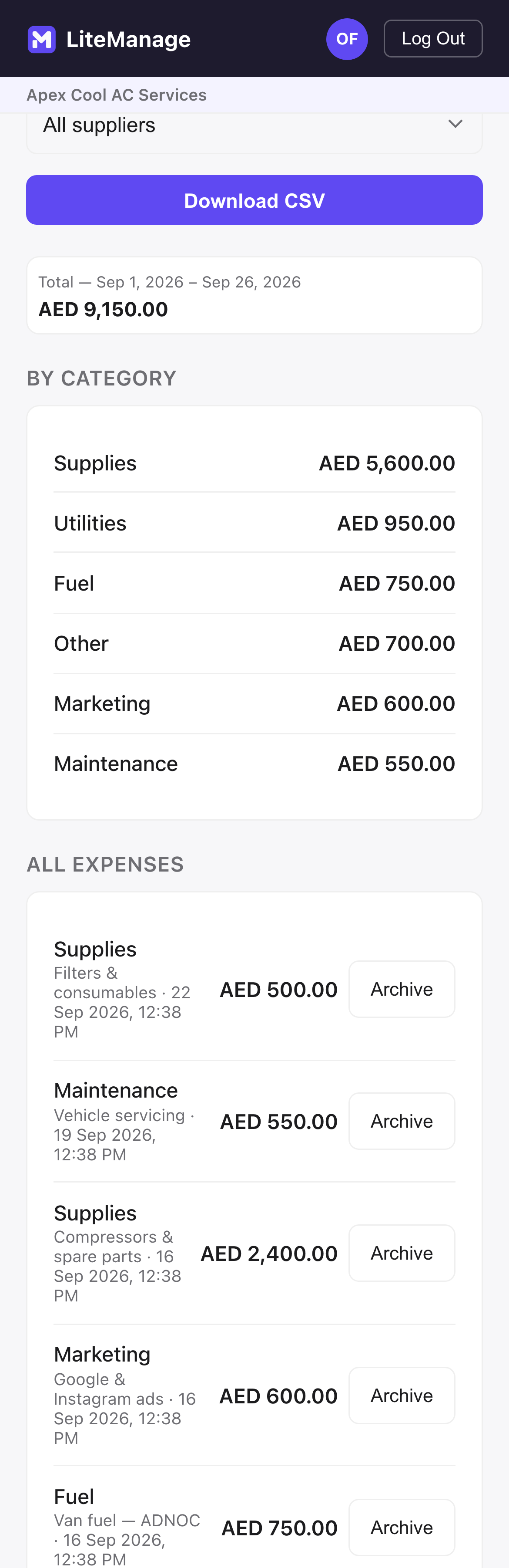 Expenses on record