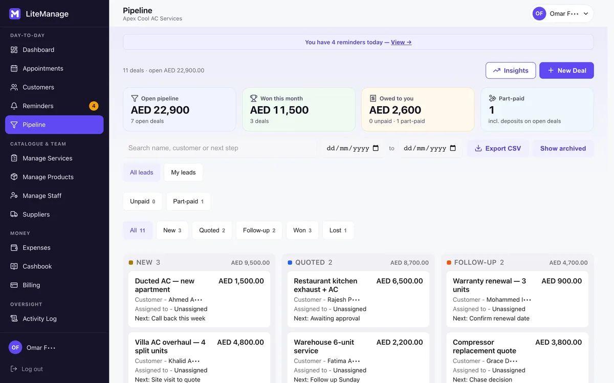 The LiteManage pipeline on a computer (demo data)